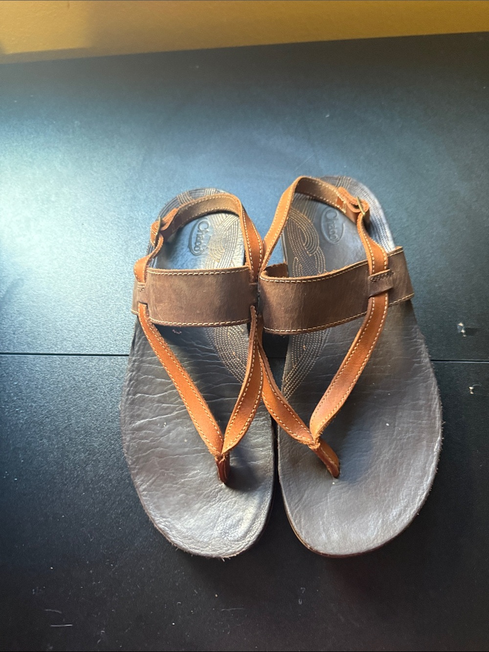Chaco Brown Leather Strap Sandals with Tan Accents